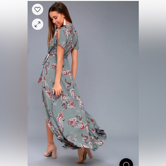 Lulus Fiorire slate blue floral day dress, size small - Picture 2 of 13